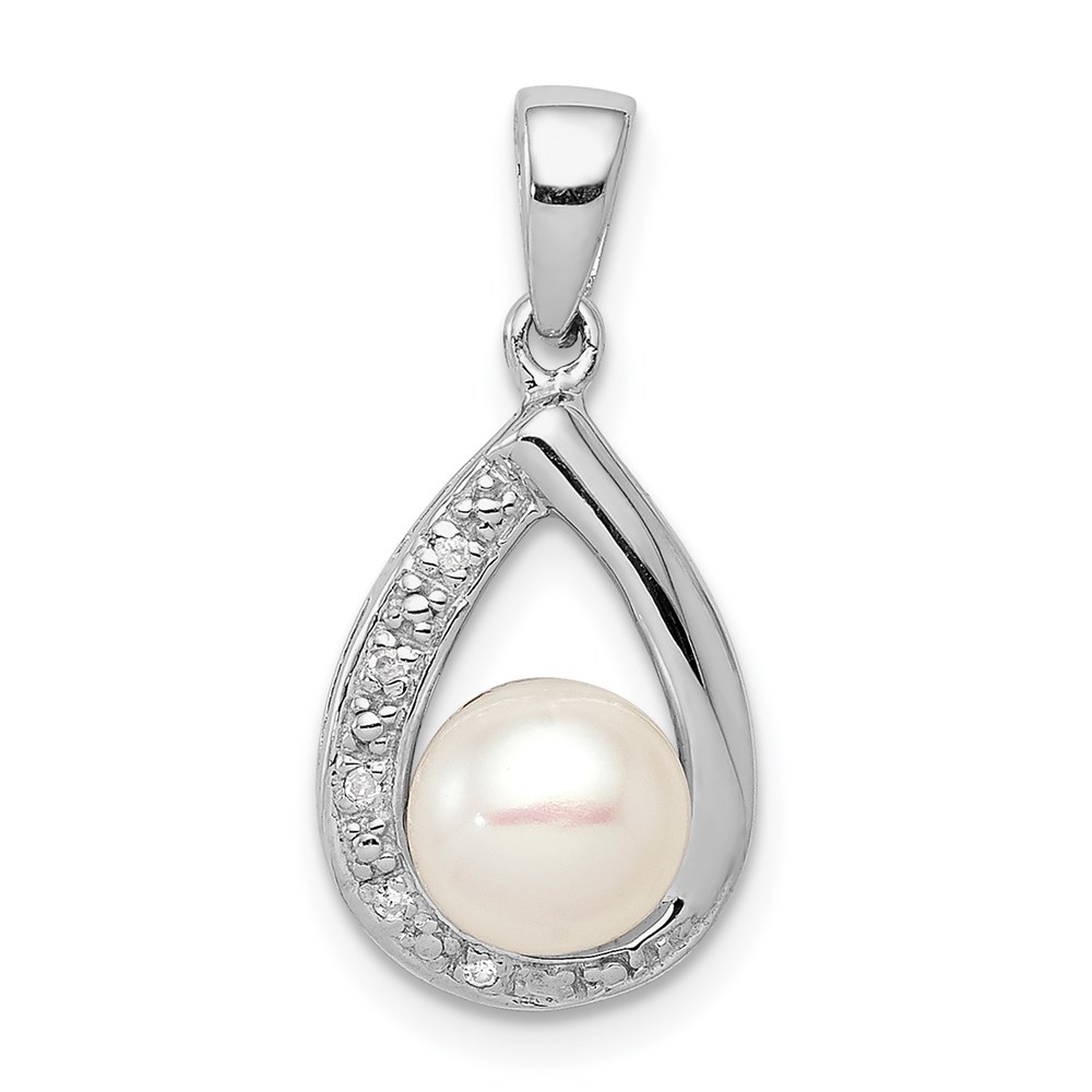 QDX322.jpg Sterling Silver Rhodium FW Cultured Pearl & Diamond Pendant - Image 1