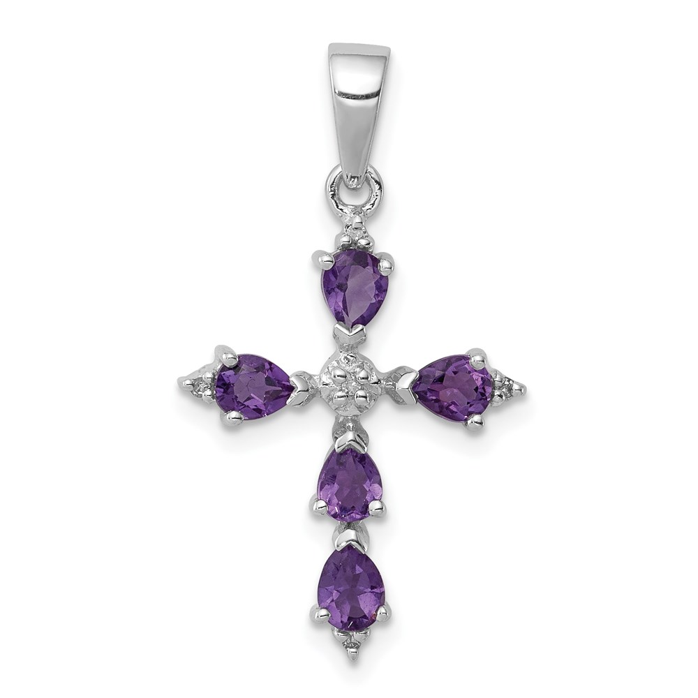 QDX365.jpg Sterling Silver Rhodium Plated Amethyst Cross Pendant - Image 1