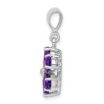 Sterling Silver Rhodium Plated Amethyst and Diamond Flower Pendant - Image 2