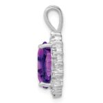 Sterling Silver Rhodium Plated Oval Amethyst and Diamond Pendant - Image 2