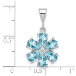 Sterling Silver Rhodium Light Swiss Blue Topaz & Diamond Flower Pendant - Image 3