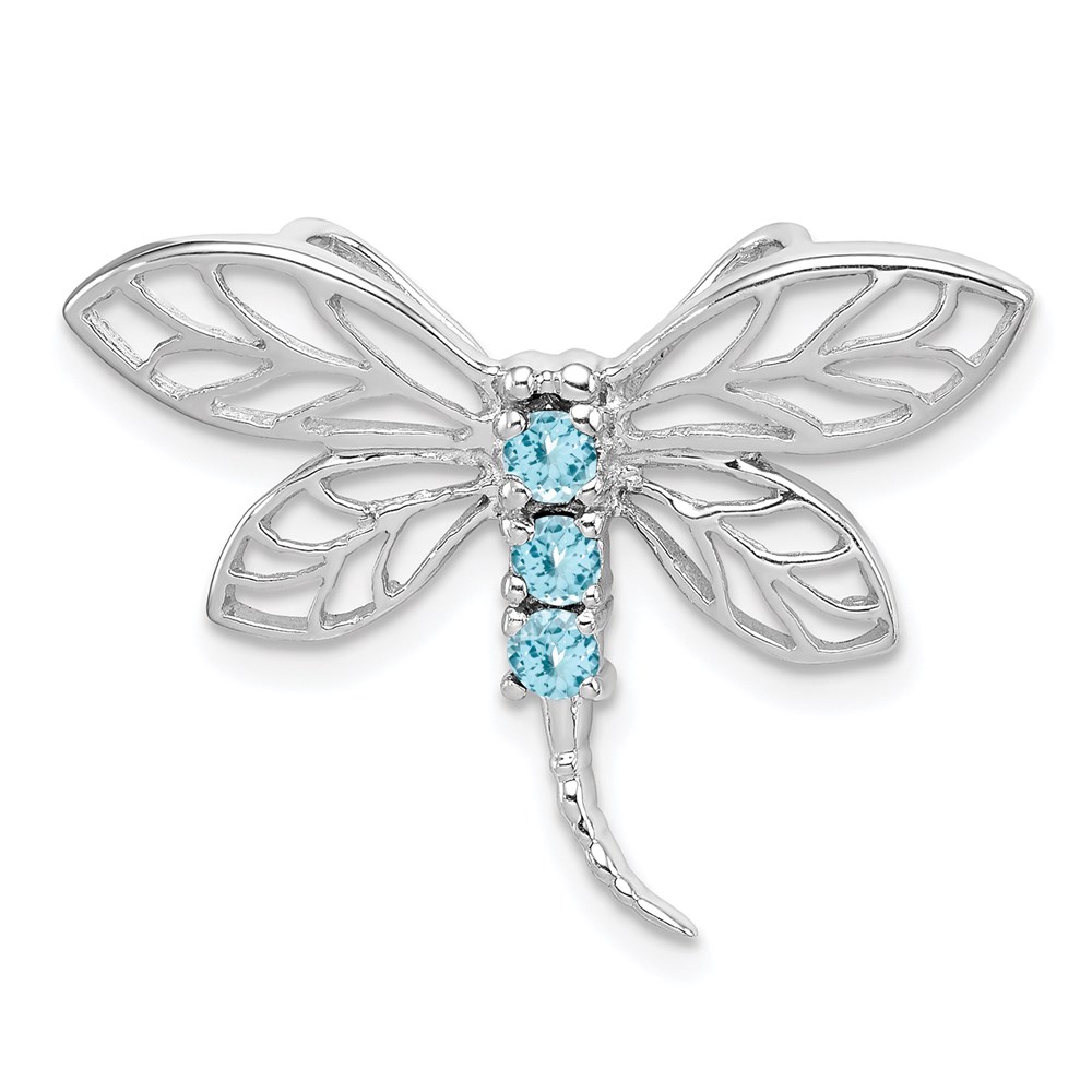 QDX517.jpg Sterling Silver Rhodium Light Swiss Blue Topaz Dragonfly Pendant - Image 1