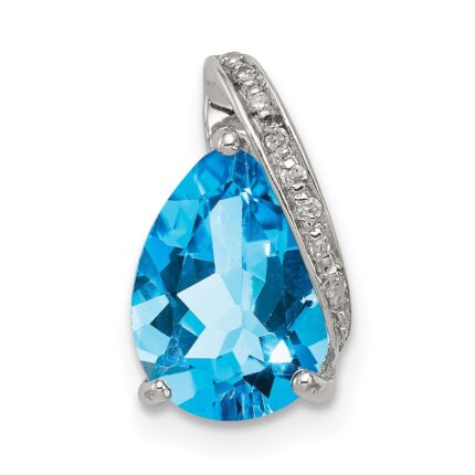 Sterling Silver Rhodium Pear Swiss Blue Topaz Pendant
