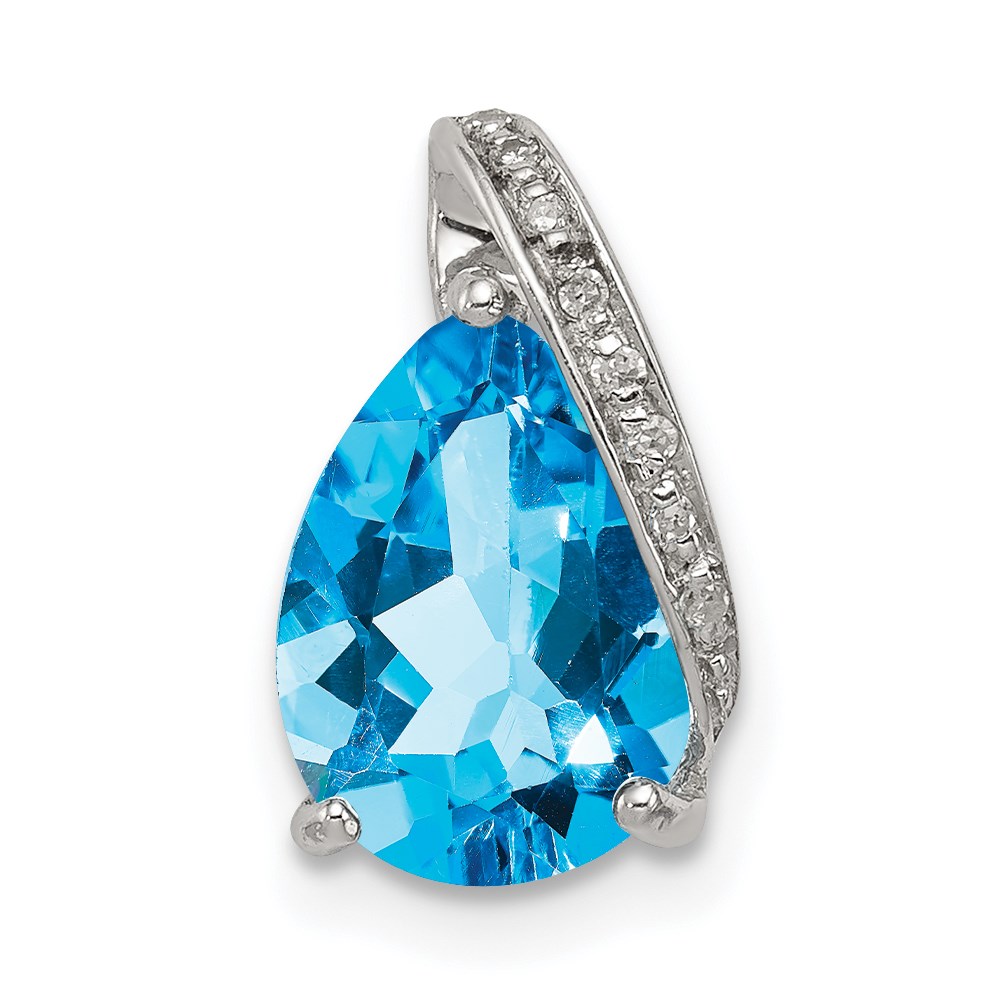 QDX529.jpg Sterling Silver Rhodium Pear Swiss Blue Topaz Pendant - Image 1