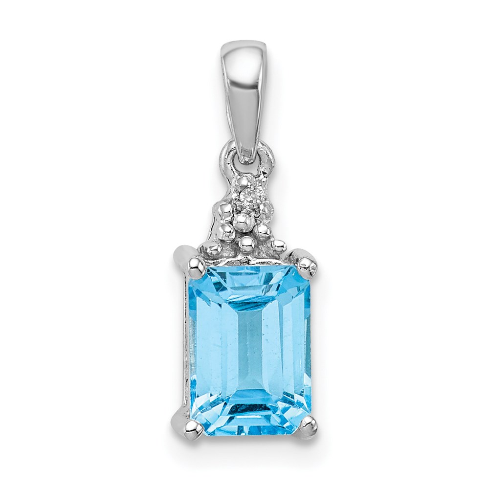 QDX541.jpg Sterling Silver Rhodium-plated Light Swiss Blue Topaz & Diamond Pendant - Image 1