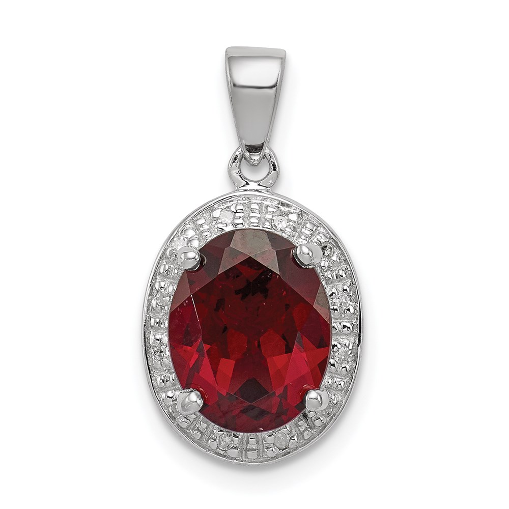 QDX584.jpg Sterling Silver Rhodium Garnet & Diamond Pendant - Image 1
