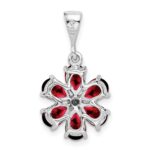 Sterling Silver Rhodium Garnet & Diamond Flower Pendant - Image 4