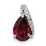 Sterling Silver Rhodium Pear Garnet Pendant