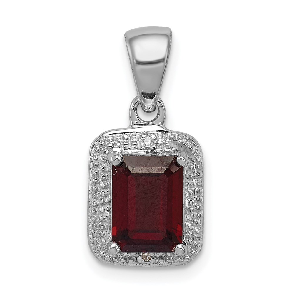 QDX640.jpg Sterling Silver Rhodium Emerald-cut Garnet & Diamond Pendant - Image 1