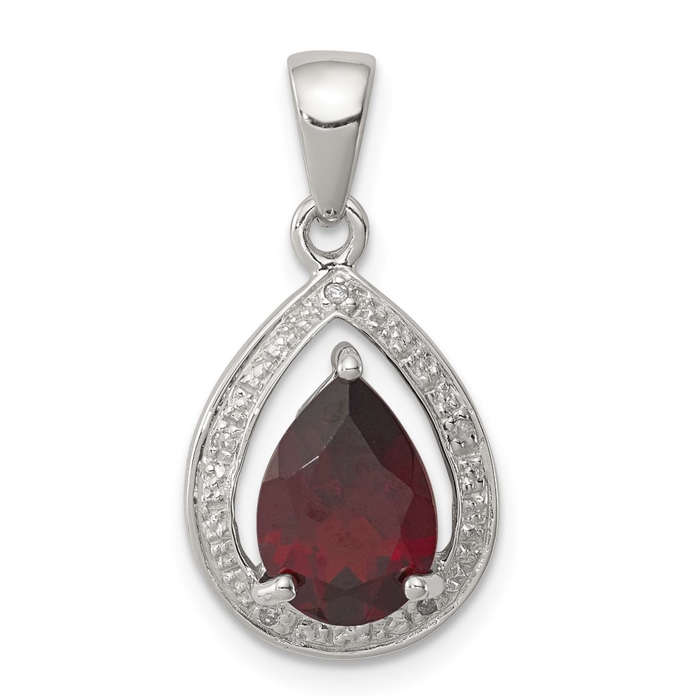 QDX648.jpg Sterling Silver Rhodium Garnet & Diamond Pendant - Image 1