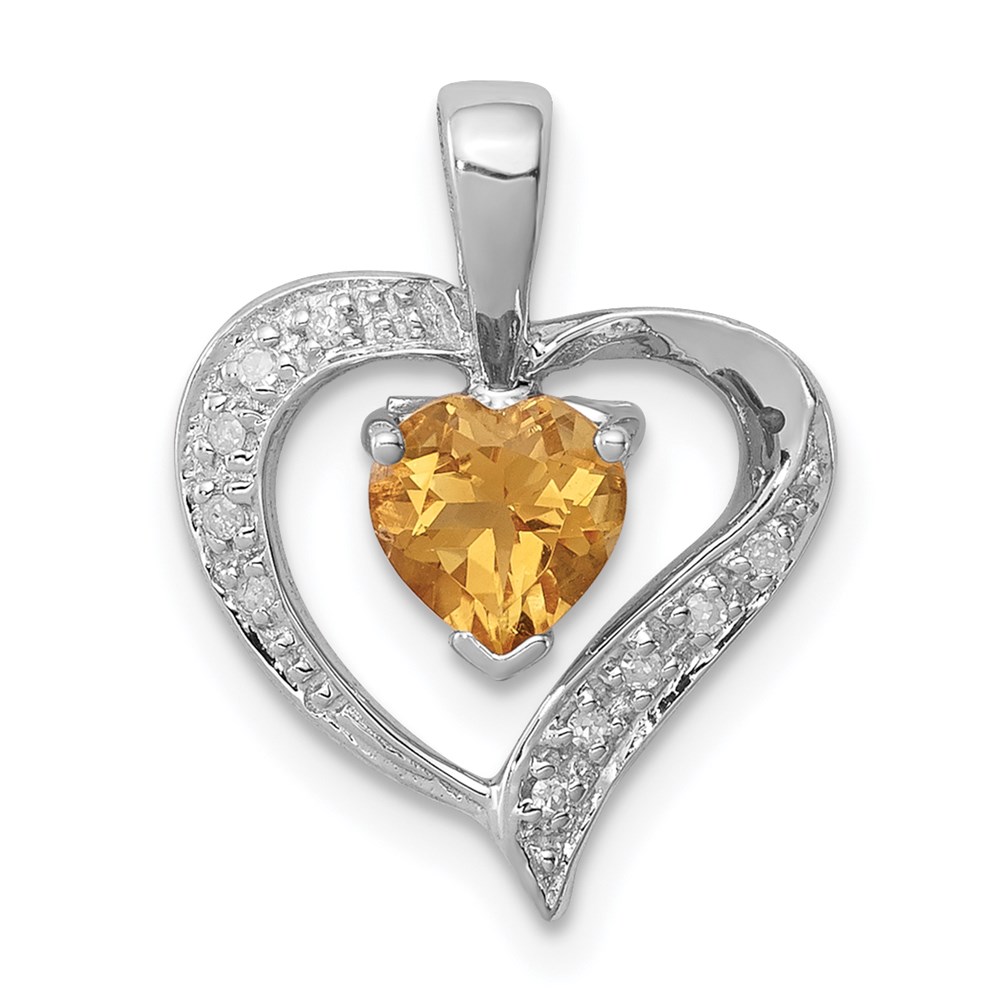 QDX723.jpg Sterling Silver Rhodium Heart Citrine & Diamond Heart Pendant - Image 1