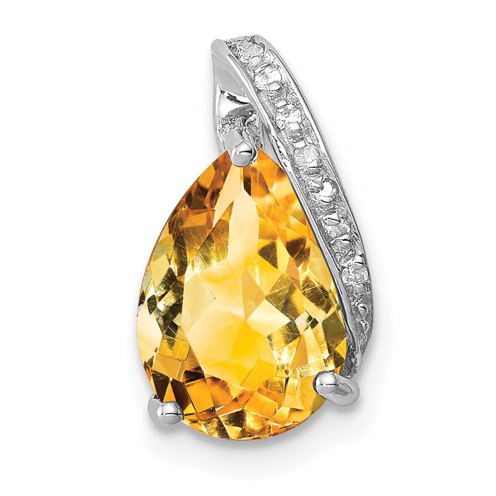 QDX775.jpg Sterling Silver Rhodium Pear Citrine Pendant - Image 1