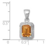 Sterling Silver Rhodium Emerald-cut Citrine & Diamond Pendant - Image 3