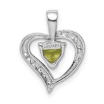 Sterling Silver Rhodium Plated Peridot and Diamond Heart Pendant - Image 4