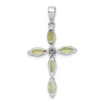 Sterling Silver Rhodium Plated Peridot and Diamond Cross Pendant - Image 4