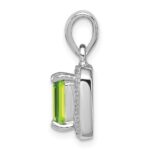 Sterling Silver Rhodium Plated Emerald-cut Peridot and Diamond Pendant - Image 2