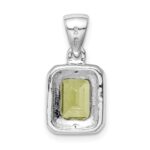 Sterling Silver Rhodium Plated Emerald-cut Peridot and Diamond Pendant - Image 4