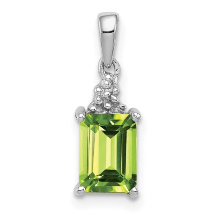 Sterling Silver Rhodium Plated Peridot and Diamond Pendant