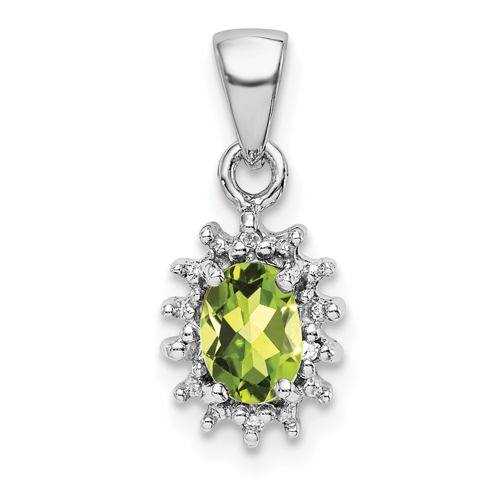 QDX839.jpg Sterling Silver Rhodium Plated Peridot and Diamond Pendant - Image 1
