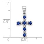 Sterling Silver Rhodium Dark Sapphire & Diamond Accent Cross Pendant - Image 3