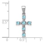 Sterling Silver Rhodium Lt Sw Blue Topaz Cross & Diamond Accent Pendant - Image 3