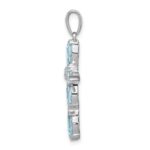 Sterling Silver Rhodium Lt Sw Blue Topaz Cross & Diamond Pendant - Image 2