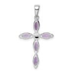 Sterling Silver Rhodium Plated Amethyst Diamond Pendant - Image 4