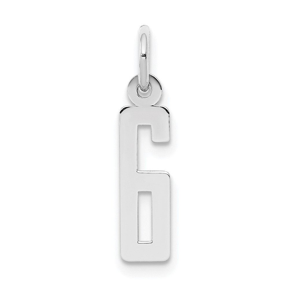 QES06.jpg Sterling Silver/Rhodium-plated Elongated Polished Number 6 Charm - Image 1