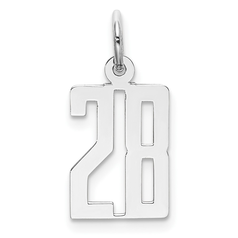 QES28.jpg Sterling Silver/Rhodium-plated Elongated Number 28 Charm - Image 1