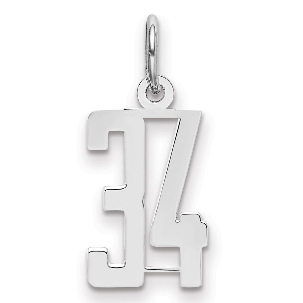 QES34.jpg Sterling Silver/Rhodium-plated Elongated Number 34 Charm - Image 1
