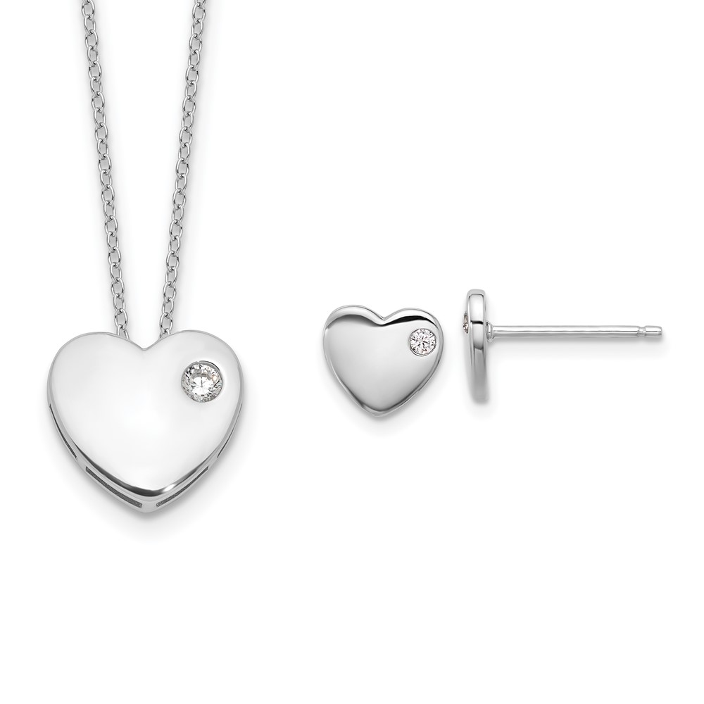 QG6703SET.jpg Sterling Silver RH-plated CZ Heart 18in Necklace and Post Earring Set - Image 1