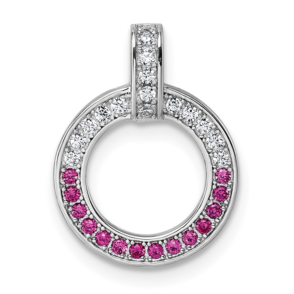 QG7002P.jpg Sterling Silver Rhodium-plated White and Red CZ Open Circle Pendant - Image 1
