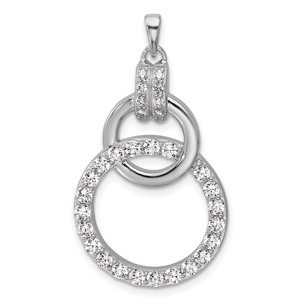 QG7135P.jpg Sterling Silver Rhodium-plated Polished CZ Two Circle Pendant - Image 1