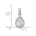Sterling Silver Rhodium-plated Polished Round CZ Teardrop Pendant - Image 4