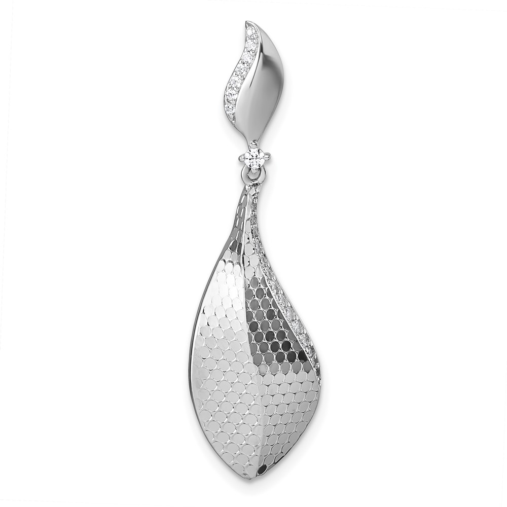 QG7142P.jpg Sterling Silver Rhodium-plated CZ Polished Textured Abstract Tear Drop Pendant - Image 1