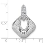 Sterling Silver Rhodium-plated CZ Polished Textured Doorknocker Pendant - Image 4