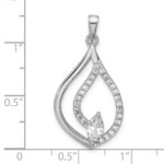 Sterling Silver Rhodium-plated Marquise CZ Polished Teardrop Pendant - Image 4