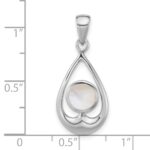 Sterling Silver Rhodium-plated Polished Round Mother of Pearl in Teardrop Pendant - Image 4