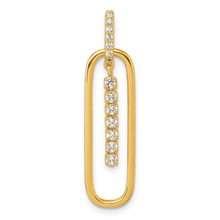 Sterling Silver Gold-tone with White CZ Oblong Dangle Pendant