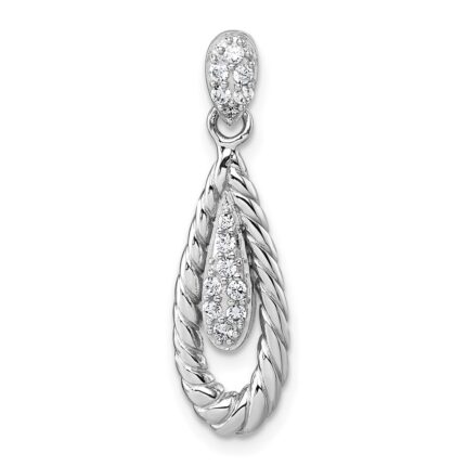 Sterling Silver Rhodium-plated Polished CZ Twisted Teardrop Pendant