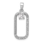 Sterling Silver Rhodium-plated CZ Textured Rectangle Pendant