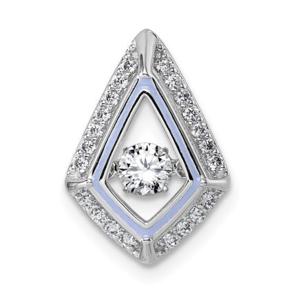 Sterling Silver Rhodium-plated Vibrant Moving CZ with Light Purple Enamel Kite-shape Chain Slide Pendant