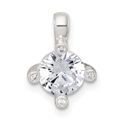 Sterling Silver Polished CZ with 4 CZ Prongs Chain Slide Pendant