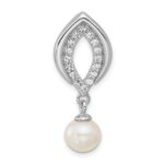 Sterling Silver Rhodium-plated Polished CZ and 6-7mm Freshwater Cultured Pearl Dangle Chain Slide Pendant