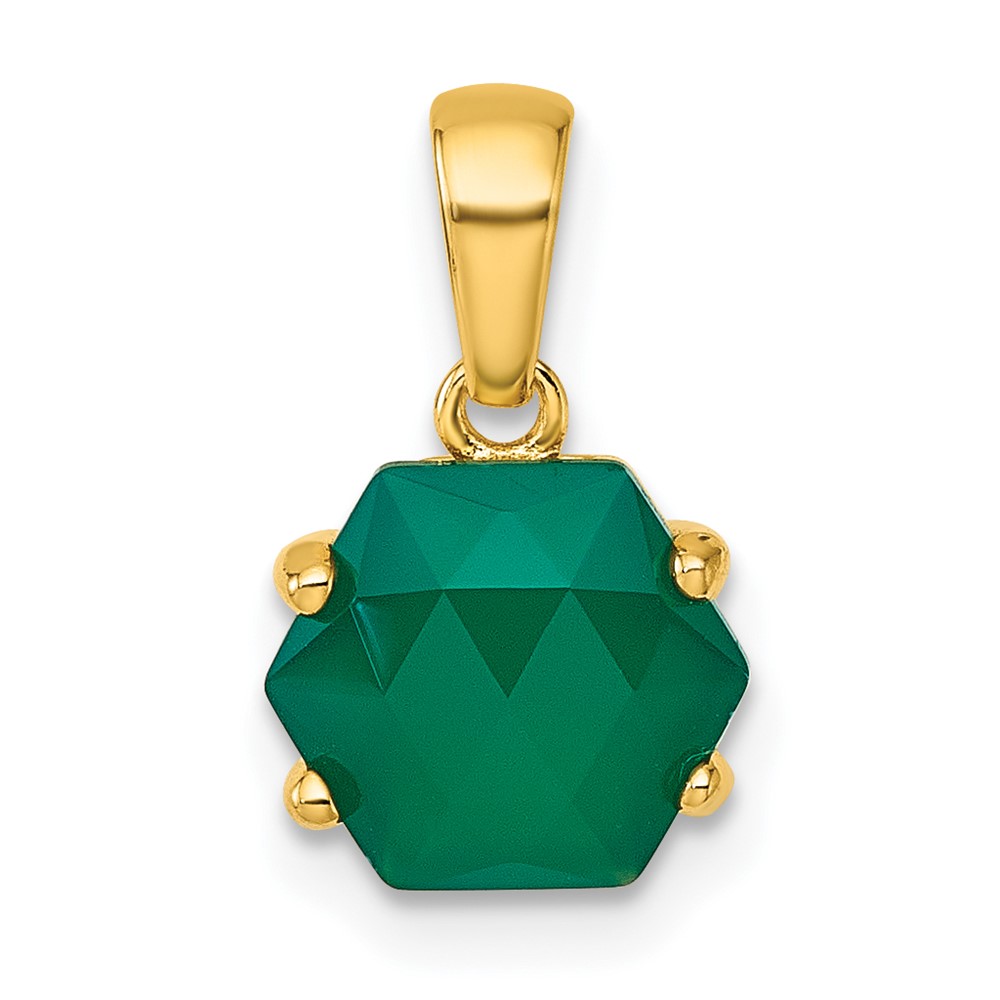 QG7190P.jpg Sterling Silver Gold-tone Polished Hexagon Green Chalcedony Pendant - Image 1