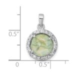 Sterling Silver Rhodium-plated Polished CZ Halo and Faceted Prehnite Circle Pendant - Image 4