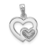 Sterling Silver Rhodium-plated Polished Heart Inside Heart Pendant - Image 3