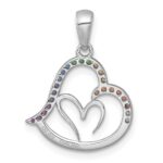 Sterling Silver Rhodium-plated Polished Rainbow Nano Crystals Double Heart Pendant - Image 3