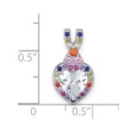 Sterling Silver Rhodium-plated Polished Multi-color Rainbow CZ Heart Halo Chain Slide Pendant - Image 4