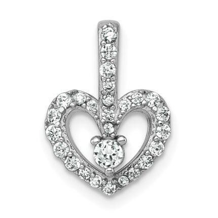 Sterling Silver Rhodium-plated Polished CZ Open Heart Pendant